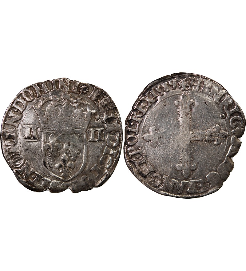 HENRI III - 1/4 ECU ARGENT 1589 T NANTES