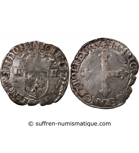 HENRI III - 1/4 ECU ARGENT 1589 T NANTES