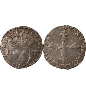 HENRI III - 1/4 ECU ARGENT 1589 RENNES 2