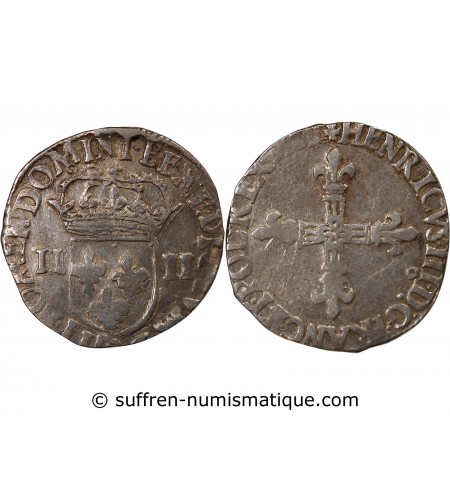 HENRI III - 1/4 ECU ARGENT 1589 RENNES