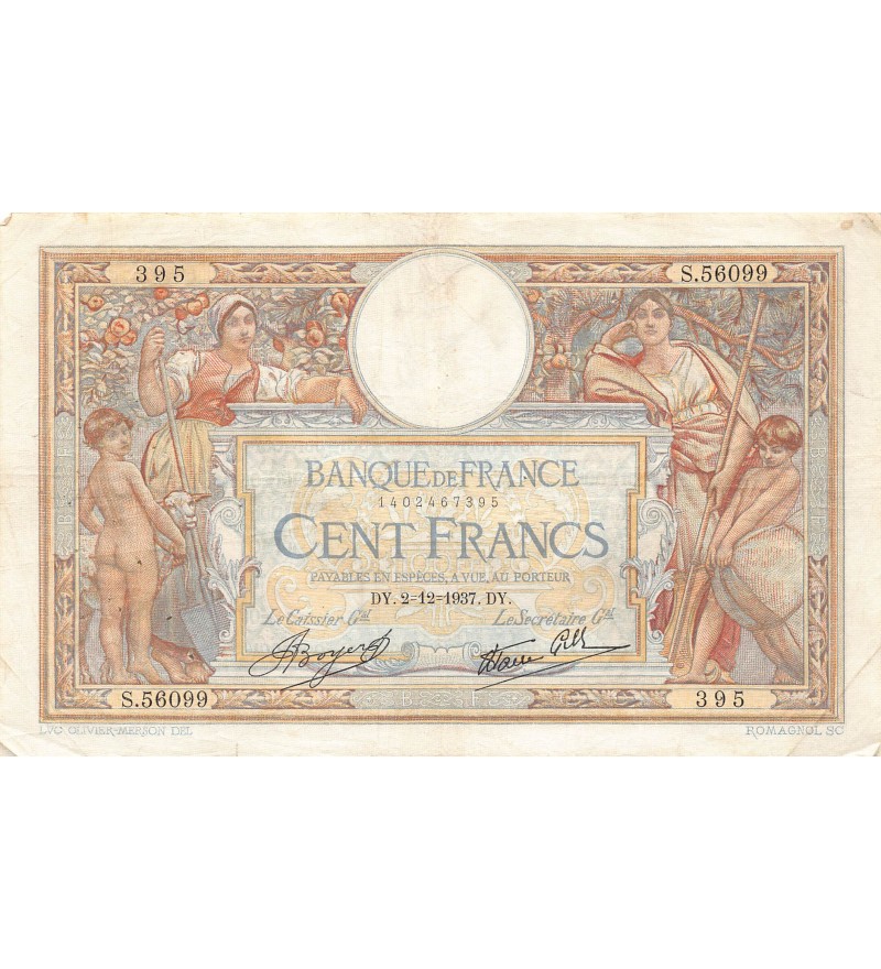 FRANCE, LUC-OLIVIER MERSON - 100 FRANCS 02/12/1937 - TB+