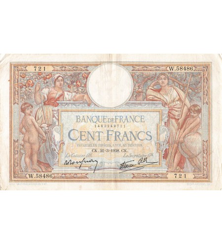 FRANCE, LUC-OLIVIER MERSON - 100 FRANCS 31/03/1938 - TB+