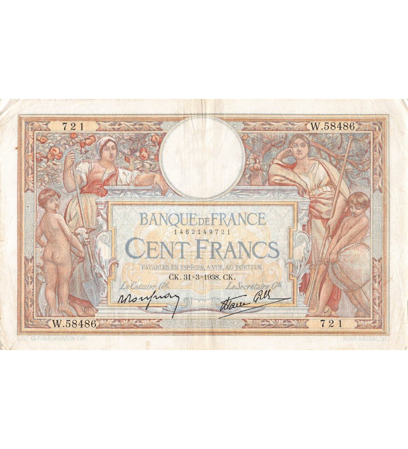 FRANCE, LUC-OLIVIER MERSON - 100 FRANCS 31/03/1938 - TB+