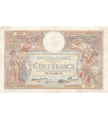 FRANCE, LUC-OLIVIER MERSON - 100 FRANCS 03/11/1938 - TTB