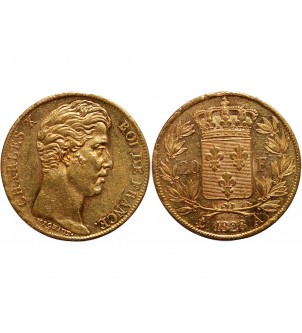20 FRANCS OR CHARLES X 1828 A PARIS "4,5 Feuilles"﻿ 2