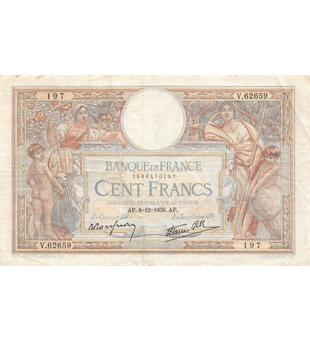 FRANCE, LUC-OLIVIER MERSON - 100 FRANCS 08/12/1938 - TTB