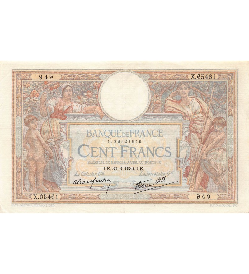 FRANCE, LUC-OLIVIER MERSON - 100 FRANCS 30/03/1939 - PSUP