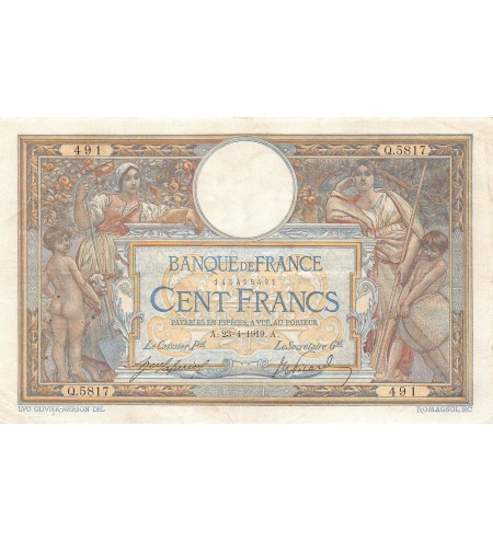 FRANCE, LUC-OLIVIER MERSON - 100 FRANCS 23/04/1919 - TTB