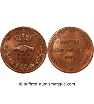 MONARCHIE DE JUILLET, FÊTE NATIONALE DE NANTES - MEDAILLE CUIVRE 1831