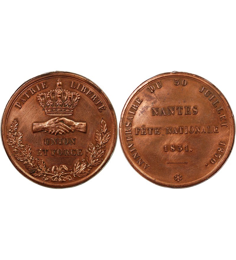 MONARCHIE DE JUILLET, FÊTE NATIONALE DE NANTES - MEDAILLE CUIVRE 1831