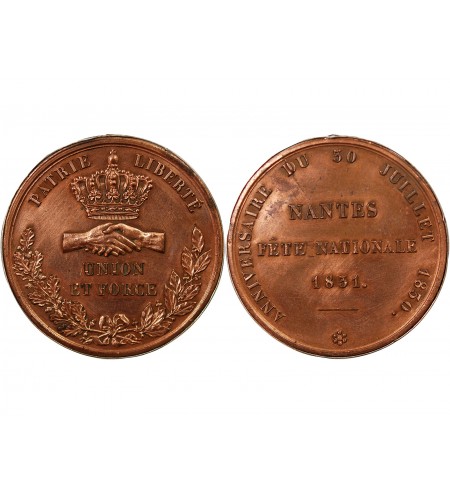 MONARCHIE DE JUILLET, FÊTE NATIONALE DE NANTES - MEDAILLE CUIVRE 1831