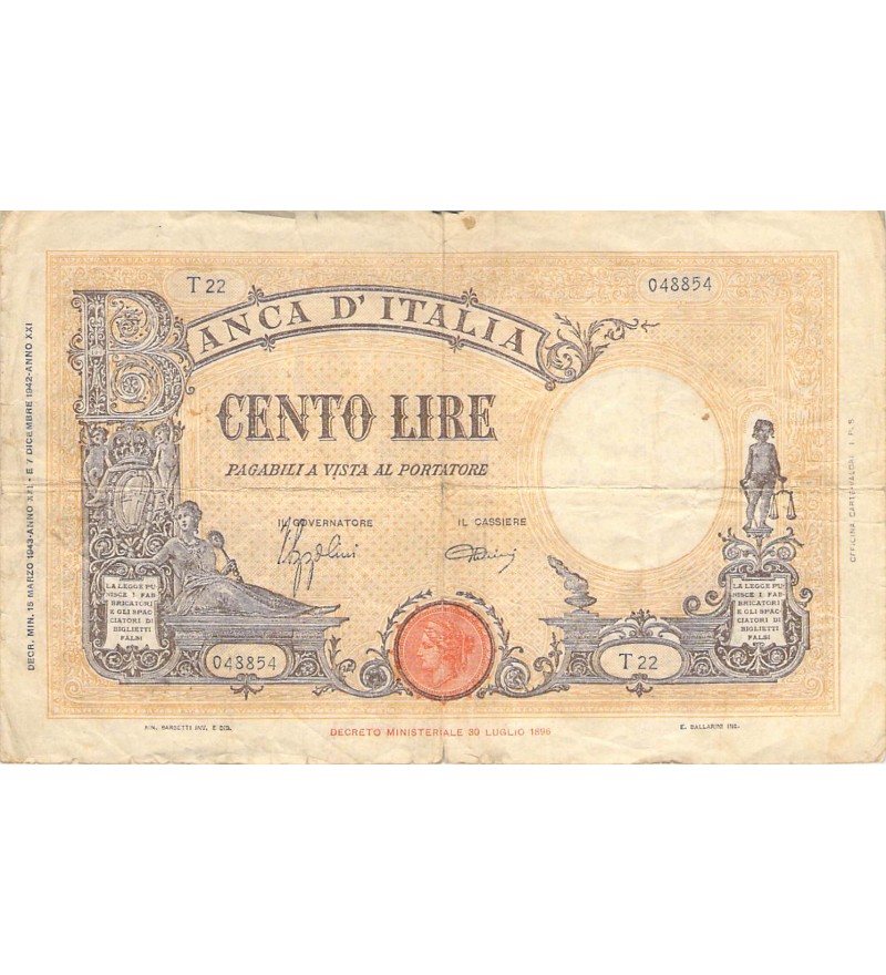 ITALIE - 100 LIRE 1942 / 1943 - TB