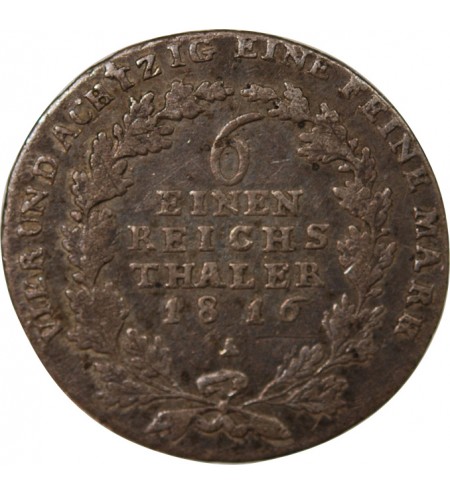 ALLEMAGNE, PRUSSE, FRIEDRICH WILHELM III - 1/6 THALER 1816 A BERLIN