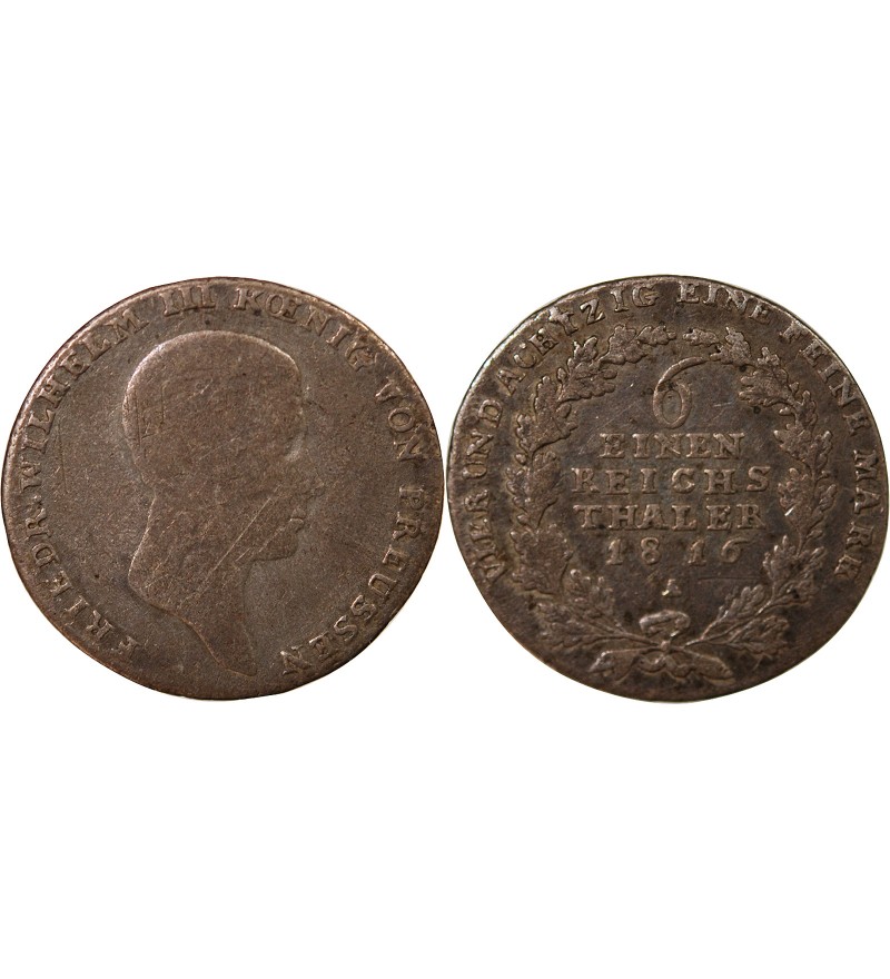 ALLEMAGNE, PRUSSE, FRIEDRICH WILHELM III - 1/6 THALER 1816 A BERLIN