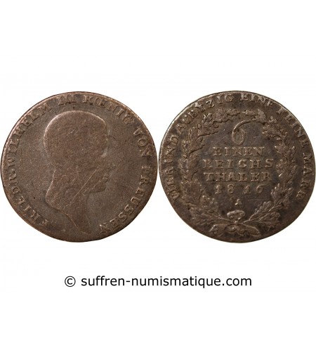 ALLEMAGNE, PRUSSE, FRIEDRICH WILHELM III - 1/6 THALER 1816 A BERLIN
