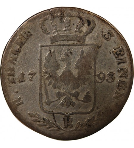 ALLEMAGNE, PRUSSE, FRIEDRICH WILHELM II - 1/3 THALER 1793 B BRESLAU