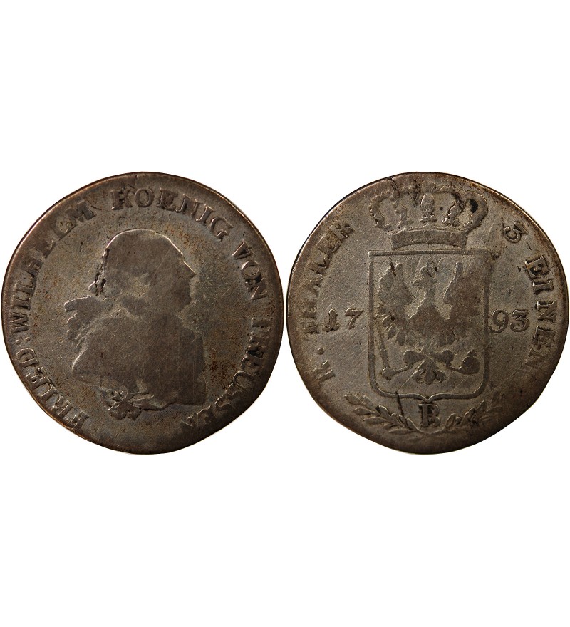 ALLEMAGNE, PRUSSE, FRIEDRICH WILHELM II - 1/3 THALER 1793 B BRESLAU