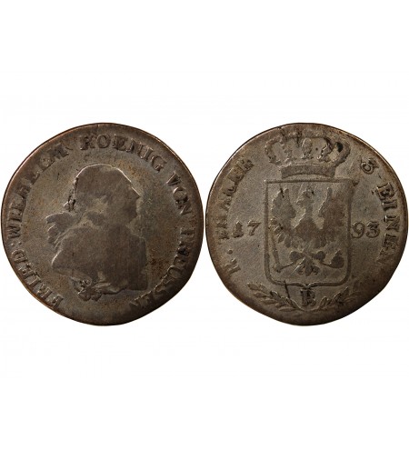 ALLEMAGNE, PRUSSE, FRIEDRICH WILHELM II - 1/3 THALER 1793 B BRESLAU