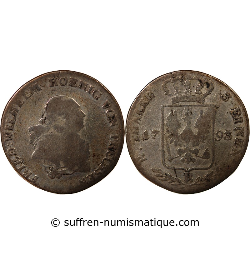 ALLEMAGNE, PRUSSE, FRIEDRICH WILHELM II - 1/3 THALER 1793 B BRESLAU