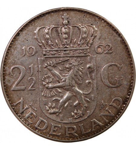 PAYS-BAS, JULIANA - 2 1/2 GULDEN ARGENT 1962