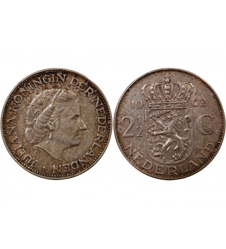 PAYS-BAS, JULIANA - 2 1/2 GULDEN ARGENT 1962