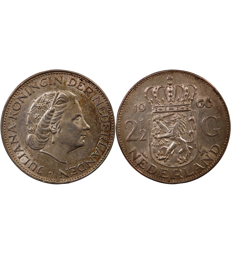 PAYS-BAS, JULIANA - 2 1/2 GULDEN ARGENT 1960
