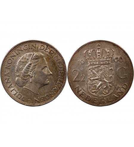 PAYS-BAS, JULIANA - 2 1/2 GULDEN ARGENT 1960