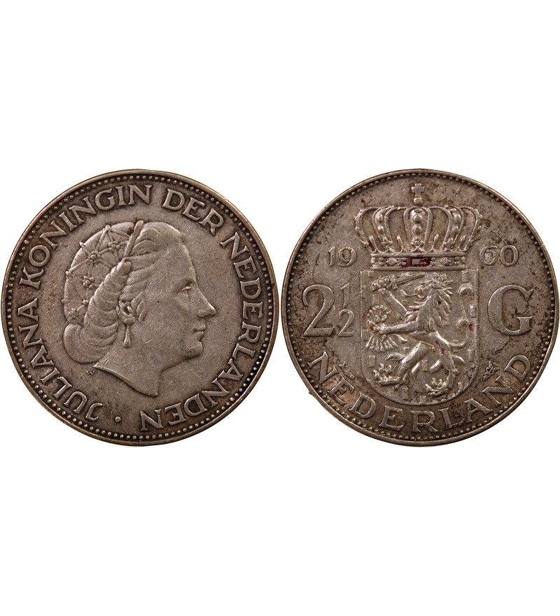 PAYS-BAS, JULIANA - 2 1/2 GULDEN ARGENT 1960