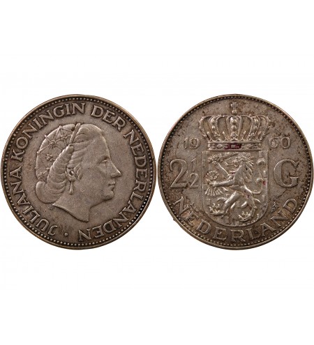 PAYS-BAS, JULIANA - 2 1/2 GULDEN ARGENT 1960