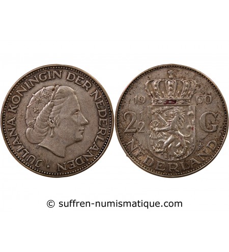 PAYS-BAS, JULIANA - 2 1/2 GULDEN ARGENT 1960