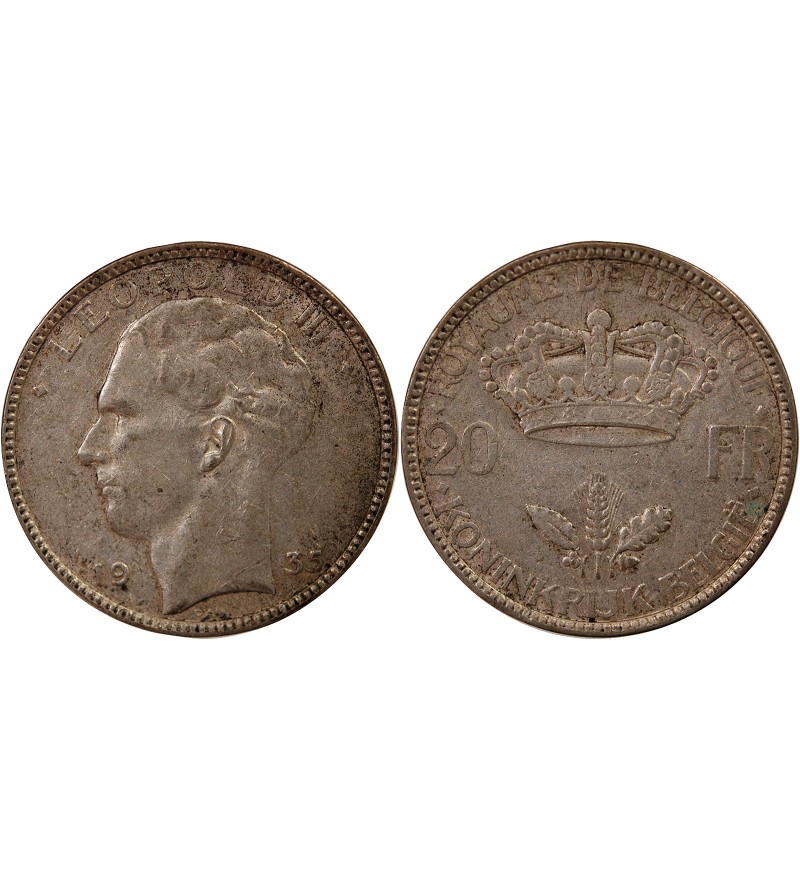 BELGIQUE, LEOPOLD III - 20 FRANCS ARGENT 1935