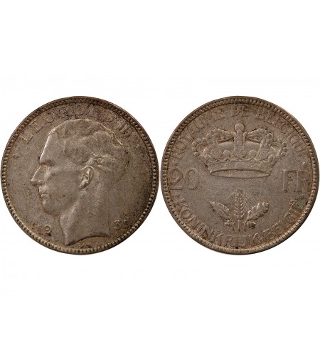 BELGIQUE, LEOPOLD III - 20 FRANCS ARGENT 1935