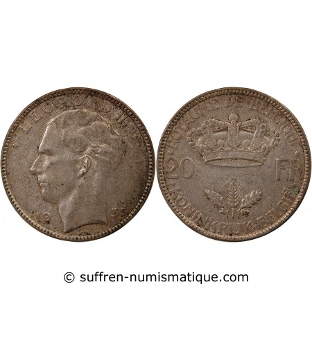 BELGIQUE, LEOPOLD III - 20 FRANCS ARGENT 1935