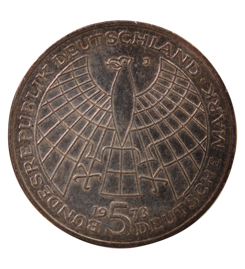 ALLEMAGNE - 5 MARK ARGENT 1973 J HAMBOURG - NICOLAS COPERNIC