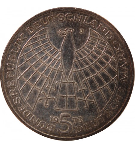 ALLEMAGNE - 5 MARK ARGENT 1973 J HAMBOURG - NICOLAS COPERNIC