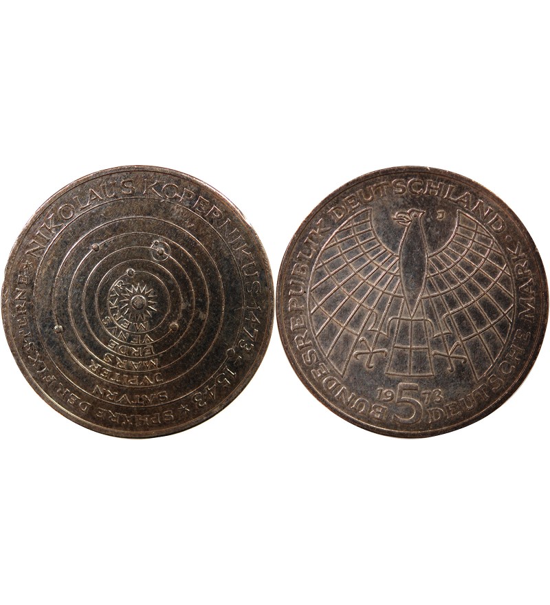 ALLEMAGNE - 5 MARK ARGENT 1973 J HAMBOURG - NICOLAS COPERNIC