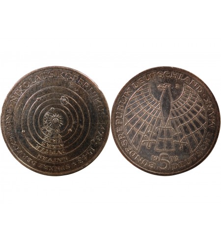 ALLEMAGNE - 5 MARK ARGENT 1973 J HAMBOURG - NICOLAS COPERNIC