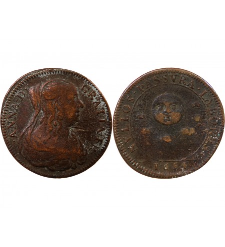 ANNE D'AUTRICHE, LE VEUVAGE  - JETON CUIVRE 1654