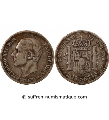 ESPAGNE, ALPHONSE XII - 2 PESETAS ARGENT 1879 EM M