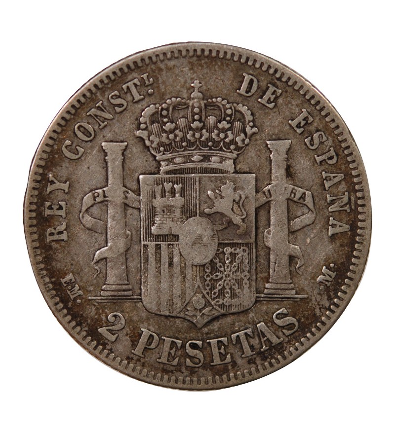 ESPAGNE, ALPHONSE XII - 2 PESETAS ARGENT 1879 EM M