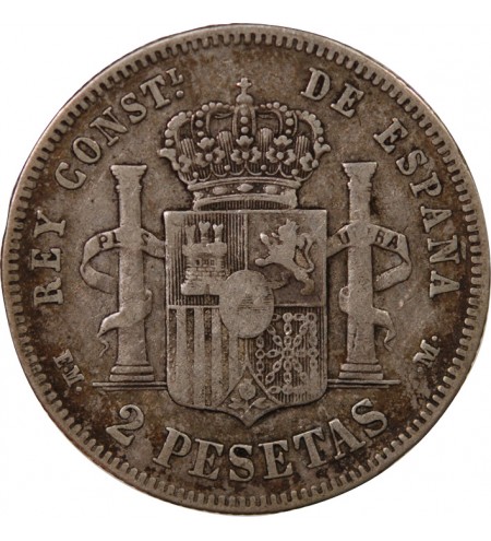 ESPAGNE, ALPHONSE XII - 2 PESETAS ARGENT 1879 EM M