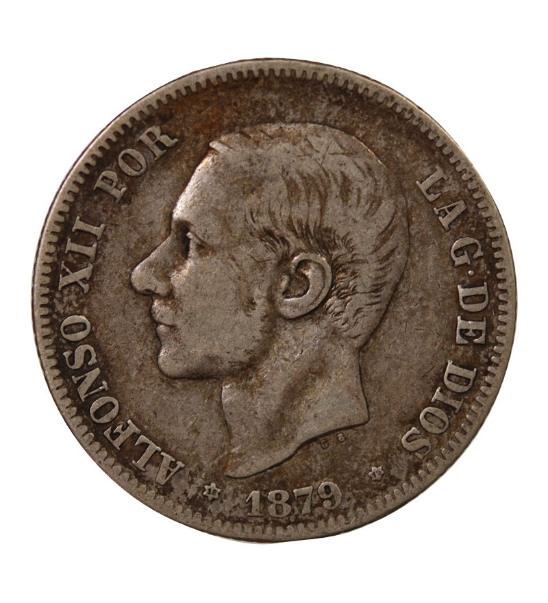 ESPAGNE, ALPHONSE XII - 2 PESETAS ARGENT 1879 EM M