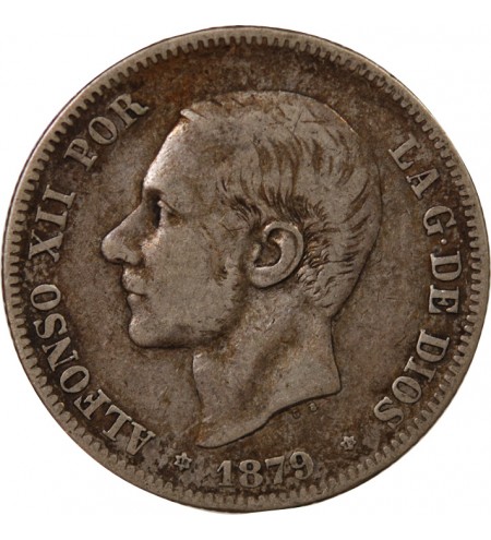ESPAGNE, ALPHONSE XII - 2 PESETAS ARGENT 1879 EM M