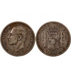 ESPAGNE, ALPHONSE XII - 2 PESETAS ARGENT 1879 EM M 2
