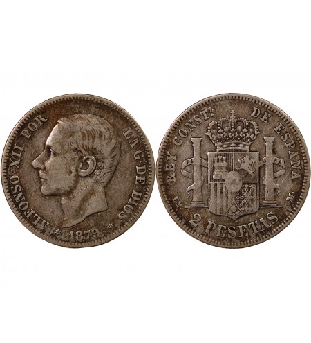 ESPAGNE, ALPHONSE XII - 2 PESETAS ARGENT 1879 EM M