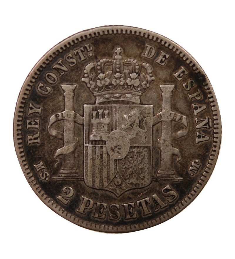ESPAGNE, ALPHONSE XII - 2 PESETAS ARGENT 1882 EM M