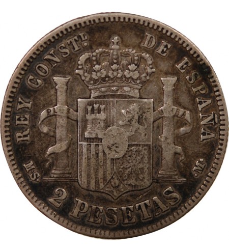 ESPAGNE, ALPHONSE XII - 2 PESETAS ARGENT 1882 EM M