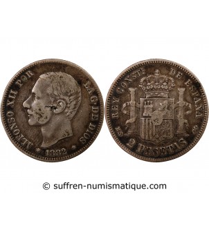 ESPAGNE, ALPHONSE XII - 2 PESETAS ARGENT 1882 EM M