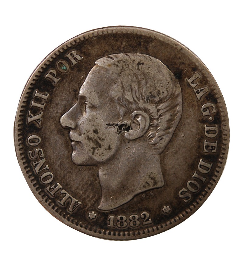 ESPAGNE, ALPHONSE XII - 2 PESETAS ARGENT 1882 EM M