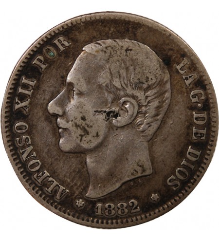ESPAGNE, ALPHONSE XII - 2 PESETAS ARGENT 1882 EM M